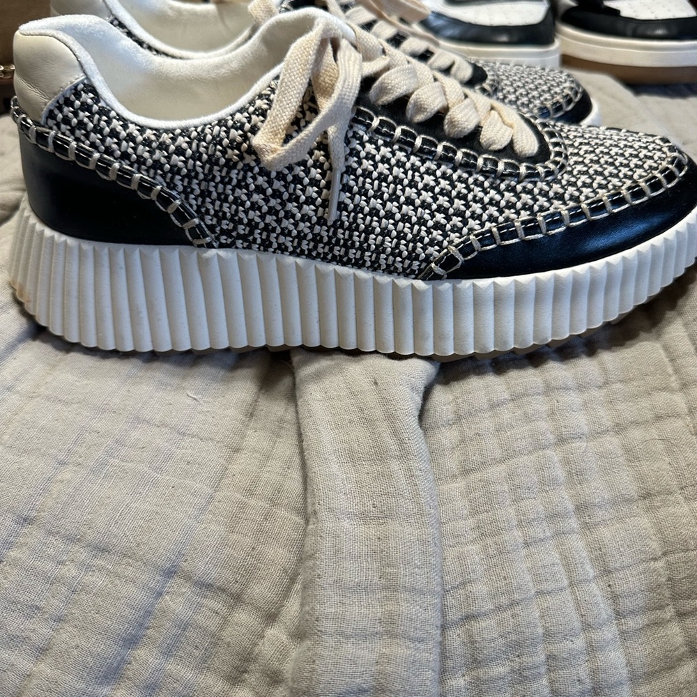 ShuShop Black & White Woven Platform Sneakers